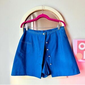 Vintage 70s Blue Button-Up Skort Skirt